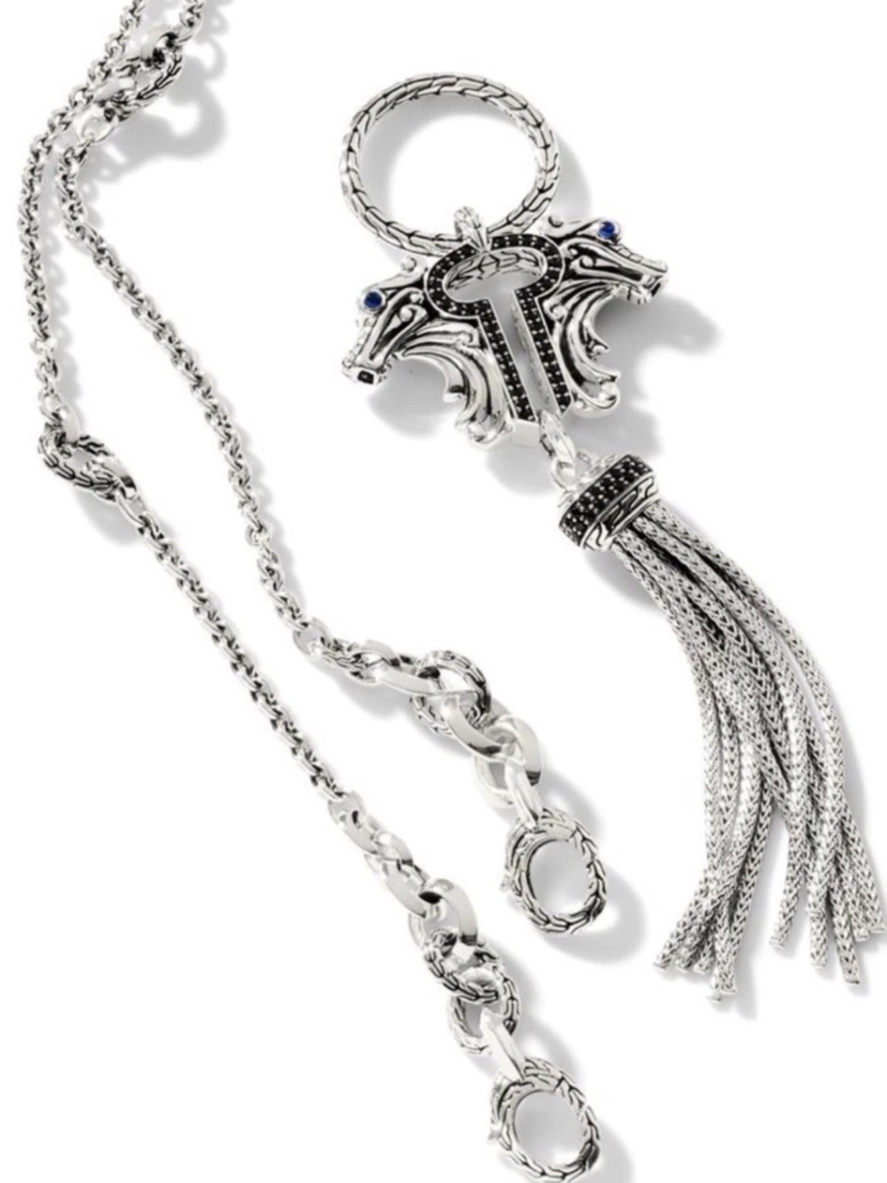 John Hardy Naga Legends double Dragon Silver Tassel Necklace